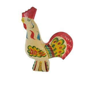 Vintage 6.75" Swedish Carved Wooden Colorful Dala Chicken Hen Rooster Folk Art